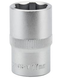 Draper Expert 17mm 1/2 Inch Square Drive Hi-Torq® Satin Chrome 6 Point Socket