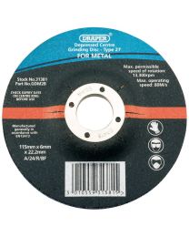 Draper 115 x 6 x 22.2mm Bore Depressed Centre Grinding Disc