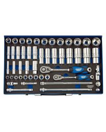 Draper 3/8 Inch and 1/2 Inch Sq. Dr. Metric Socket Set in Metal Case (50 Piece)