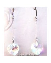 Clear White Crystal Heart Drop Earrings on Wires