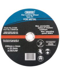 Draper 230 x 22.2 x 2.0mm Flat Metal Cutting Wheel