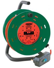 Draper 230V Four Socket Garden Cable Reel with RCD Adaptor (25M)