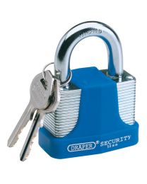 Draper 30mm Laminated Steel Padlock and 2 Keys with Hardened Steel Shackle and Bumper