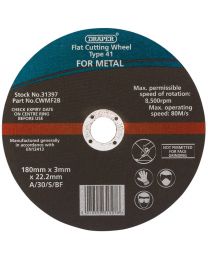 Draper 180 x 22.2 x 3.0mm Flat Metal Cutting Wheel