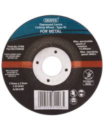 Draper 115 x 22.2 x 2.5mm Depressed Centre Metal Cutting Wheel