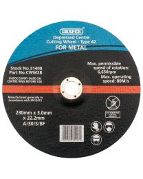 Draper 230 x 22.2 x 3.0mm Depressed Centre Metal Cutting Wheel