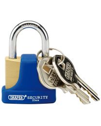 Draper 32mm Solid Brass Padlock and 2 Keys with Hardened Steel Shackle and Bumper