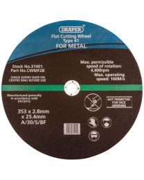 Draper 353 x 25.4 x 2.5mm Flat Metal Cutting Wheel
