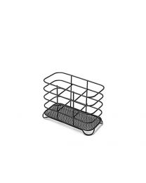 Deluxe Steel 3 Compartment Wire Cutlery Stand/Holder & Drainer High Gloss[Black]