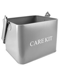 Metal 'Care Kit' Storage Box in Grey Finish with Decorative Cream Writing - Ideal for Fireside Ware