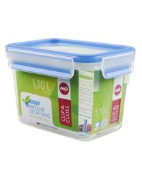 Emsa 508541 Clip & Close rectangular food storage container 1.1 litre, transparent/blue