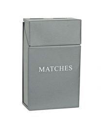 Metal Matchstick Holder / Box with Clear White Writing - Grey Finish