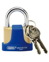 Draper 42mm Solid Brass Padlock and 2 Keys with Hardened Steel Shackle and Bumper