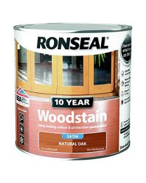 Ronseal 10 Year Woodstain 2.5L Satin Finish Long Lasting Colour and Protection (Natural Oak)