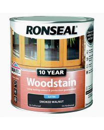 Ronseal 10 Year Woodstain 2.5L Satin Finish Long Lasting Colour and Protection (Smoked Walnut)