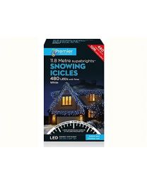 Premier Decorations - 480 Multi Action Snowing Icicles LED Lights with Timer - White
