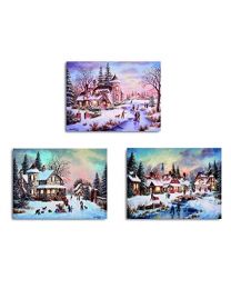 Premier Light up LED Villagers in the Ice Christmas Canvas, Approx 30 x 40cm