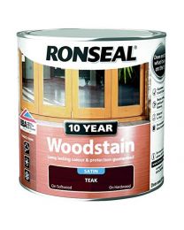 Ronseal 10 Year Woodstain 2.5L Satin Finish Long Lasting Colour and Protection (Teak)