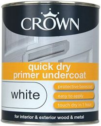 Crown Paint - Quick Dry Primer Undercoat - Wood/Metal - White - 750ml