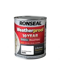 Ronseal RSLWPPBWS750 750 ml Weatherproof Exterior Wood Paint Brilliant - White/Satin