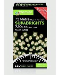 Premier Decorations - 720 Multi Action Supabrights LED Lights with Timer - Warm White