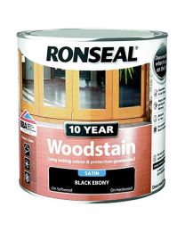 Ronseal 10 Year Woodstain 2.5L Satin Finish Long Lasting Colour and Protection (Black Ebony)