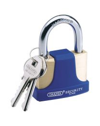Draper 52mm Solid Brass Padlock and 2 Keys with Hardened Steel Shackle and Bumper