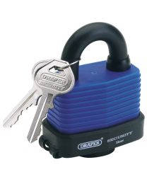 Draper 54mm Laminated Steel Padlock and 2 Keys with Hardened Steel Shackle and Bumper