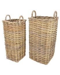 Pair of Brown Wicker / Rattan Fire Side Log or Storage Baskets - 2 Sizes Supplied