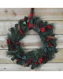 Premier 56cm Indoor / Outdoor Tartan Berry Christmas Wreath Decoration