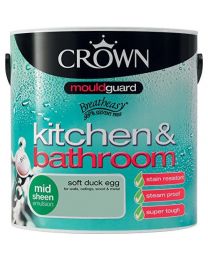 Crown Bathroom Bath Room Mid sheen Emulsion Paint 8 Colours Choices, 2.5L
