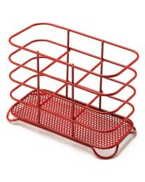 Deluxe Steel 3 Compartment Cutlery Stand and Drainer - Red