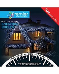 SNOWING ICICLE CHRISTMAS LIGHTS LED CLEAR CABLE - WHITE - 240 LED