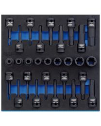 Draper 1/2 Inch Sq. Dr. Impact TX-STAR® and Hex Socket Set in 1/2 Drawer EVA Insert Tray (28 Piece)