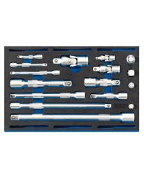 Draper Extension Bar, Universal Joints and Socket Convertor Set 1/4 Drawer EVA Insert Tray (16 Piece)