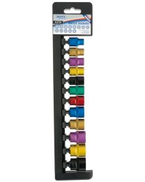 Draper 3/8 Inch Sq. Dr. Metric Sockets with a Coloured Chrome Finish (12 Piece)
