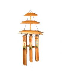 Bamboo Windchime 3-tier With Flowers 80cm