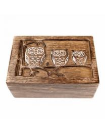 Box, Mango Wood, 3 Owls 15x10x6cm
