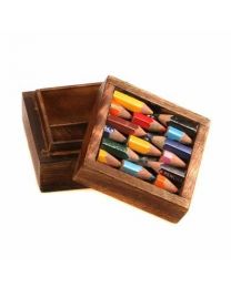 Box - Wood And Recycled Crayons 6x6x4cm