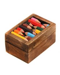 Box - Wood And Recycled Crayons 7.5x5x4cm