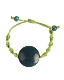 Bracelet Dark Green Tagua Circle On Green Cord