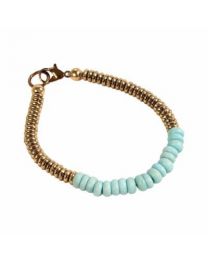 Bracelet Gold Coloured Beads With Pale Blue
