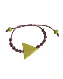 Bracelet Green Tagua Triangle On Purple/brown Cord