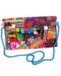 Bright Clutch Bag Zari Embroidery, Blue Handle 31x19cm