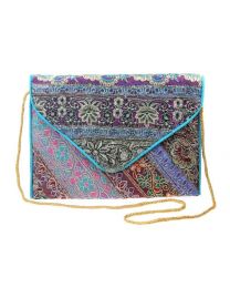 Clutch Bag Turquoise With Strap, Recycled Sari