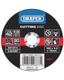 Draper Depressed Centre Metal Cutting Discs (100 x 2.5 x 16mm)