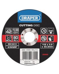 Draper Depressed Centre Metal Cutting Discs (115 x 2.5 x 22.2mm)