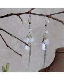 Earrings Gold Colour With White Tassels & Chain