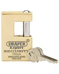 Draper Expert 76mm Quality Close Shackle Solid Brass Padlock and 2 Keys with Hardened Steel Shackle