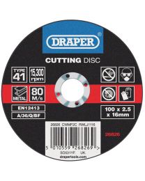 Draper Flat Metal Cutting Discs (100 x 2.5 x 16mm)